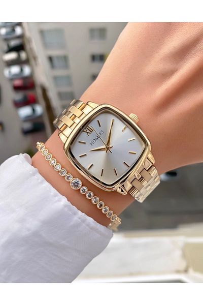 Homies Women Wrist Watch 3 Atm Waterproof Steel Band Gold Color Gift Bracelet