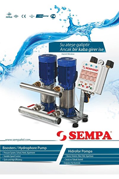 SEMPA Sps 90/6×2 Çift Pompalı 2×3 Hp Monofaze 220v Paket Hidrofor Sistemi / T...