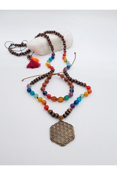 takitokaciniz Natural Stone Chakra Necklace and Bracelet Set
