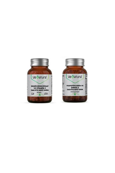 VeNatura Phosfotidilcerin and Omega 3 30 Capsules - Iron Bisglicinate Vitamin C 90 Capsules