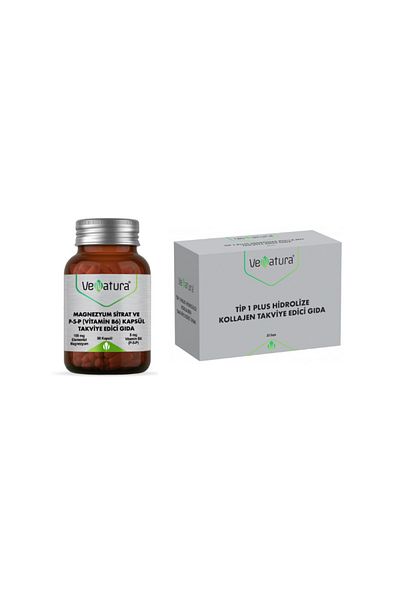 VeNatura Type Plus Hydrolyzed Collagen - 30 Sachets, Magnesium Citrate and P5P Vitamin B6 90 Capsules