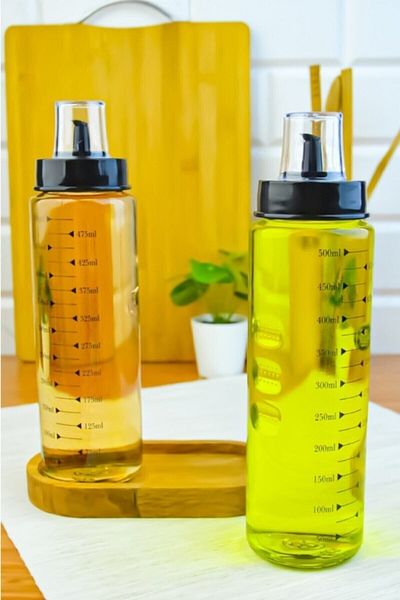 Bayev 2-Piece 500 Ml Drip-Free Smart Glass Oil-Circle Set with Fingerprint Wooden Stand