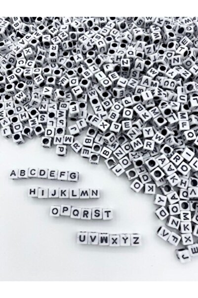 LİVZA BİJUTERİ Harf Boncuk Beyaz Kare Harf Boncuk (100 GR)(HARFBONCUK) 6 Mm