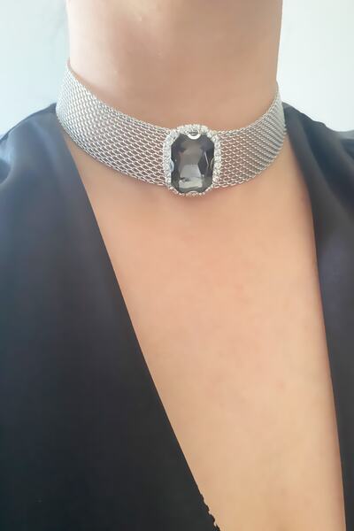 Liveyn Design Kristal Taşlı Hasır Örme Abiye Şık Choker Kolye