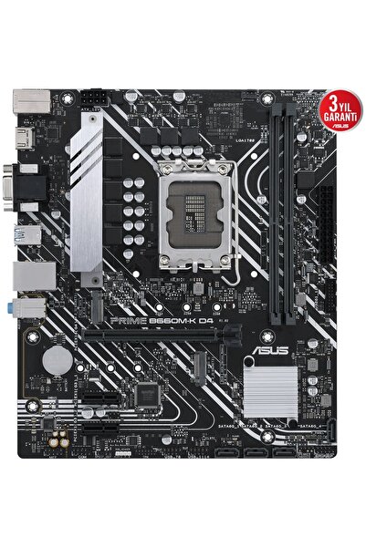 ASUS Prıme B660m-k D4 Intel B660 Lga1700 Ddr4 5333 Hdmı Vga Çift M2 Usb3.2 Com M