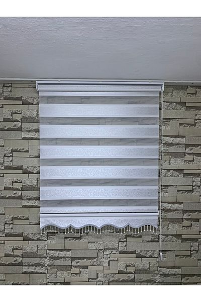 PERDECİNİZ Silver Glitter Jacquard Ivy Pattern Zebra Curtain (with Skirt Beads)