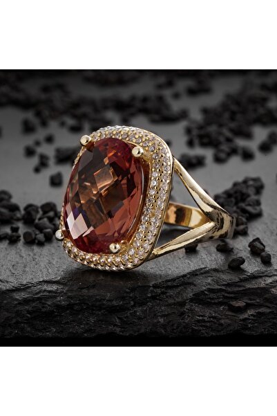 RevSilver Zultanit Taşlı Kadın 925 Gümüş Yüzük Mini Boncuk Süslemeli 14k Altın