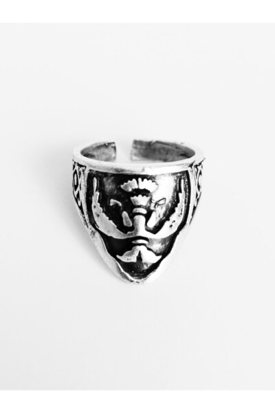 Antique Dolunay Antik Gümüş Kaplama El Yapımı Ayarlanabilir Selçuklu Çift Başlı Kartal Zihgir Okçu Yüzüğü