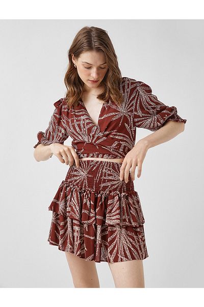 Koton Crop Wrap Blouse Short Sleeve
