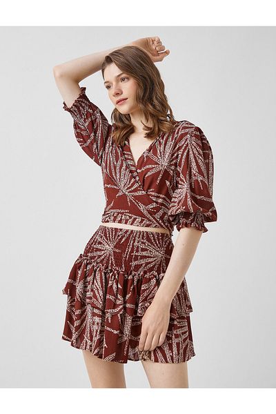 Koton Crop Wrap Blouse Short Sleeve