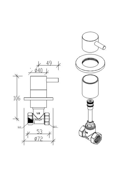 Tema Prima Maxi Built-in Stop Valve (brass)