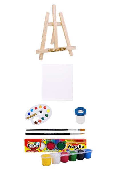 GLANCE Mini Şövale Seti Funny Kids 15 Ml Akrilik 6lı Set 25x35 Tuval