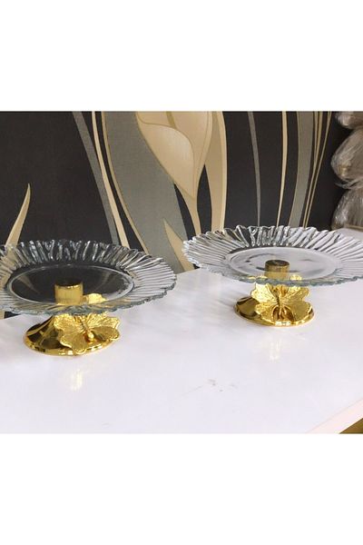 Elzem Glass Dessert Service Snack Bowl Large Size Presentation Bowl with Gold Feet