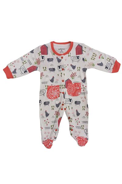 Aziz Bebe Little Animal Patterned Jumpsuit with Snap Feet (with booties) 0-6 Months