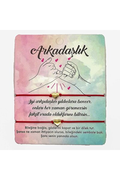 X-Lady Accessories Altın Renk Kırmızı Ip Kalp Arkadaş Bilekliği - 1139