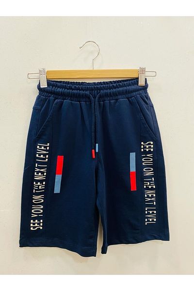 Çikoby Boy's White T-Shirt Navy Blue Shorts Set