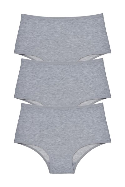 Imoda Kadın Gri Renk 3'lü Paket Yüksek Belli Külot