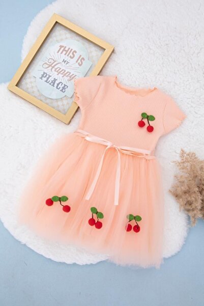 Genel Markalar Kirazlı Tütülü Kız Çocuk Elbise