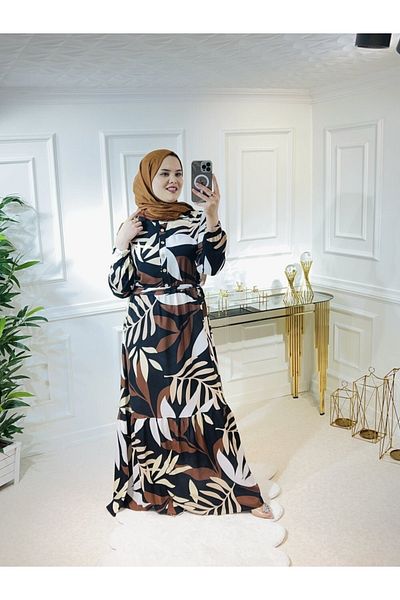 Aşkı Endam Φόρεμα Aleyna Cotton Viscose - Καφέ Μπεζ Γεωμετρικό