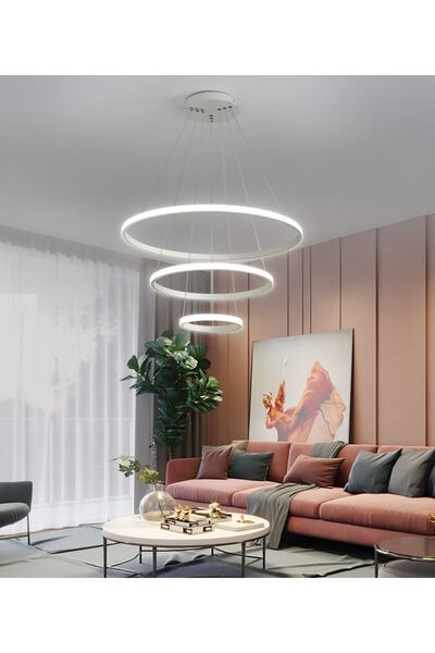 TT AYDINLATMA Tt300-3 By Halka 3 Lü Mat Beyaz ( Sarı Işık ) Led Avize