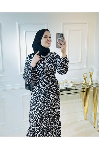Aşkı Endam Φόρεμα Aleyna Cotton Viscose - Μαύρο Μικρό Λουλούδι