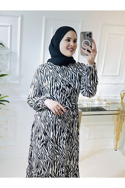 Aşkı Endam Aleyna Cotton Viscose Dress - Black Zebra