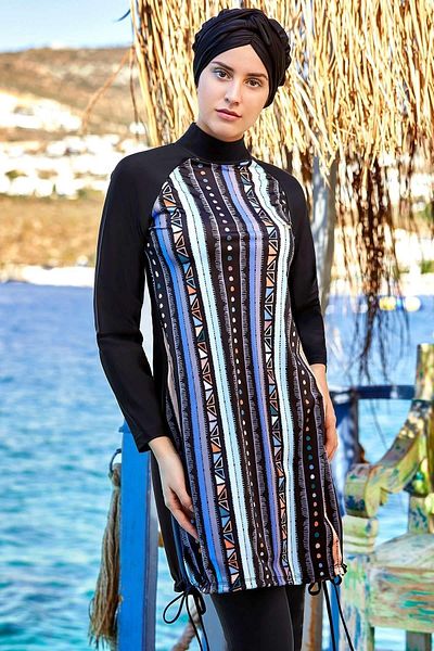 Adasea Μαύρο μαγιό Hijab - Lycra, μακρυμάνικο, πλήρως καλυμμένο 4309