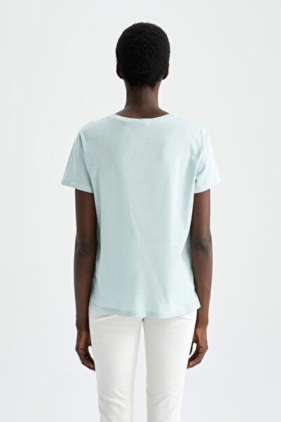 DeFacto Regular Fit Crew Neck Slogan Printed Short Sleeve 100% Cotton T-Shirt