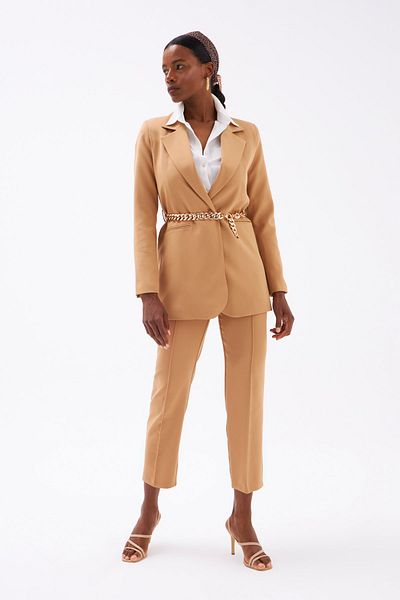 Sateen Rib Detailed Classic Trousers - Camel