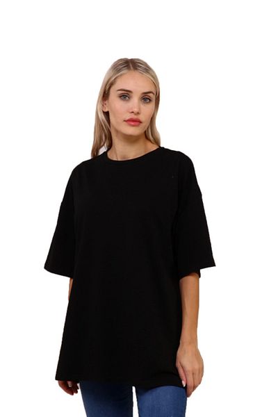 İkmal Black Loose T-Shirt with Side Slits