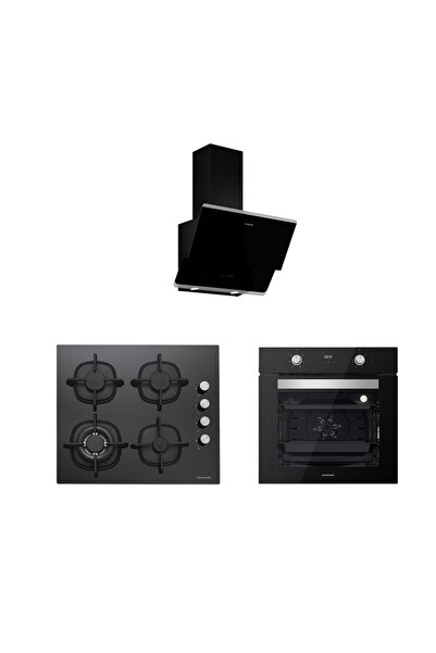 Silverline 3'lü Siyah Cam Ankastre Set (3490 Oslo 60 Siyah+cs5429b01+bo6502b02)