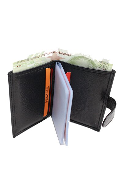 Fiyaka Wp-613p Genuine Leather Transparent Card Eye Card Holder Wallet Black