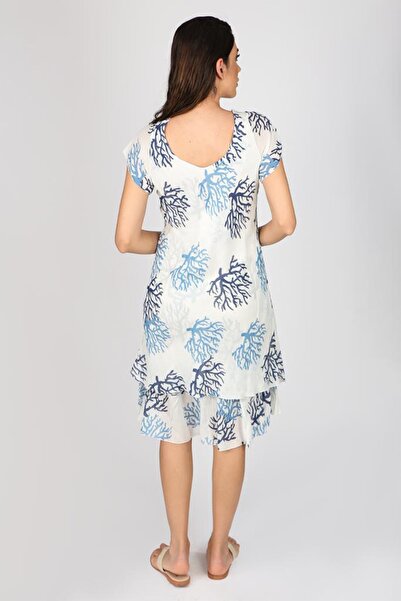 AYASOFYA OTANTIK Kadın Beyaz Mercan Desenli Elbise