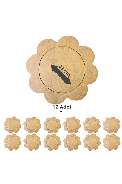 DSDESIGN Ahşap Supla Servis Tabak Altlığı 12 Adet Papatya 33 Cm Çap