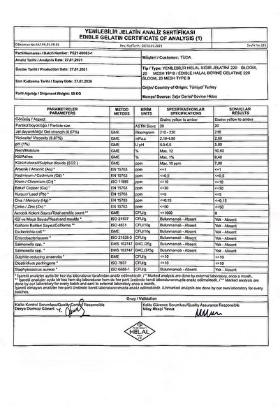 TİJDA Sığır Jelatini 1000 gr (%100 SAF, TOZ JELATİN) Helal Sertifikalı