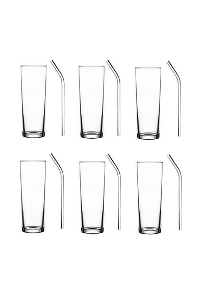 Paşabahçe Glass Vodka Lemonade Glass with Straw Soft Drink Glass Set 12 Pieces