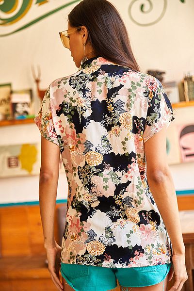 Olalook Women's Beige Floral Patterned Bat Woven Viscose Shirt GML-19001002