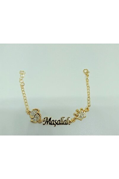 Genel Markalar Beyaz Taşlı Maşallah Yazılı Bebek Bileklik