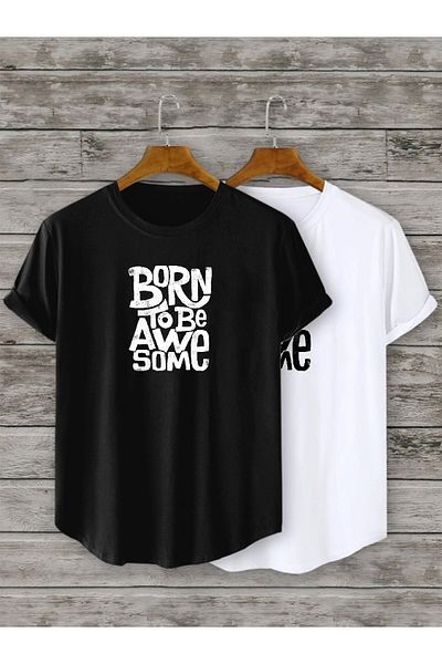 CANDEL Unisex Σετ δύο κάτω Οβάλ Slim Fit Born To Be Printing Tshirt