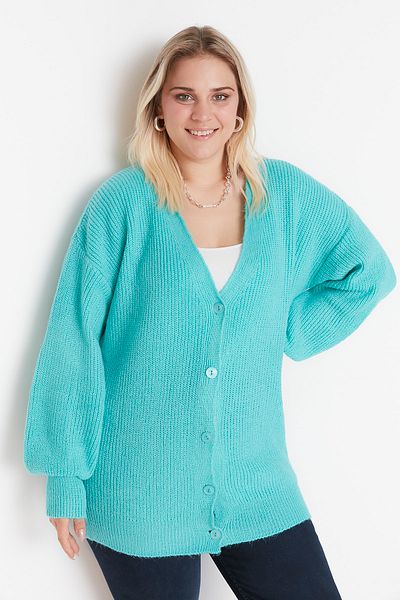 Trendyol Curve Plus Size Cardigan - Green - Regular fit