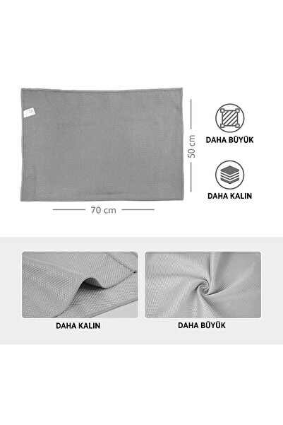 Vizyon Park 3'lü Mikrofiber Temizlik Bezi Baklava Desen Cam Bezi Toz Leke Bırakmaz 50x70 Cm- Gri