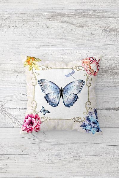on the clouds Vintage Butterfly Floral Double Sided Hidden Zippered Pillowcase Throw Pillow Seat Pillowcase