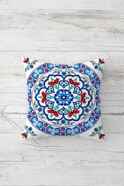on the clouds Turquoise Tile Patterned Single Side Printed Hidden Zipper Pillow Case Throw Pillow Sofa Pillow Case