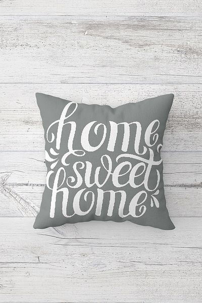 on the clouds غطاء وسادة رمادي مطبوع عليه عبارة "Home Sweet Home" مزدوج الجوانب وسحاب مخفي
