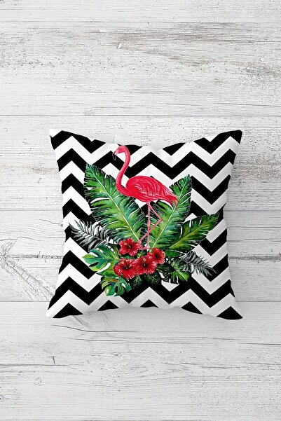 Pelangi غطاء وسادة بسحاب مخفي مطبوع عليه خطوط متعرجة وفلامنغو على الوجهين