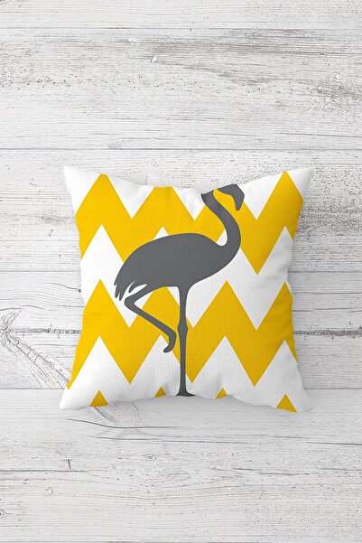 Pelangi غطاء وسادة أصفر متعرج على شكل فيلامينجو مطبوع على الوجهين مع سحاب مخف...