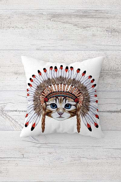 Pelangi Native American Cat Double Sided Printed Hidden Zippered Pillowcase Throw Pillow Seat Pillowcase