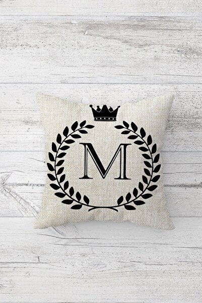 Pelangi M Harfli Yaprak Desen Çift Tarafı Baskılı Gizli Fermuarlı Yastık Kılı...