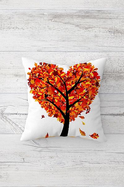 Pelangi Autumn Themed Heart Tree Double Side Printed Hidden Zippered Pillowcase Throw Pillow Pillowcase