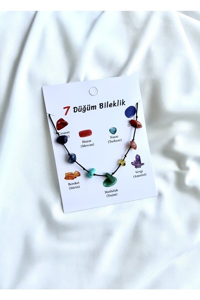 Atölye Merdiven 7 Knot Natural Stone Bracelet Akil Coral Strin Amethyst Jade Lapis Turquoise